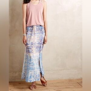 Anthropologie Maeve Waimea Paisley Colorful 100% Silk Maxi Skirt Size XS EUC